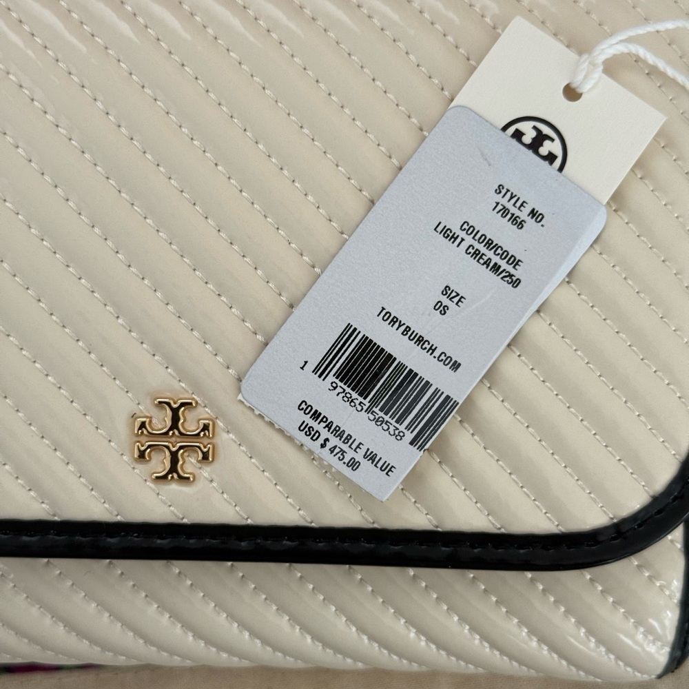 New 475! Emerson Patent Tory Burch light Cream and Black chain wallet crossbody - Picture 8 of 8